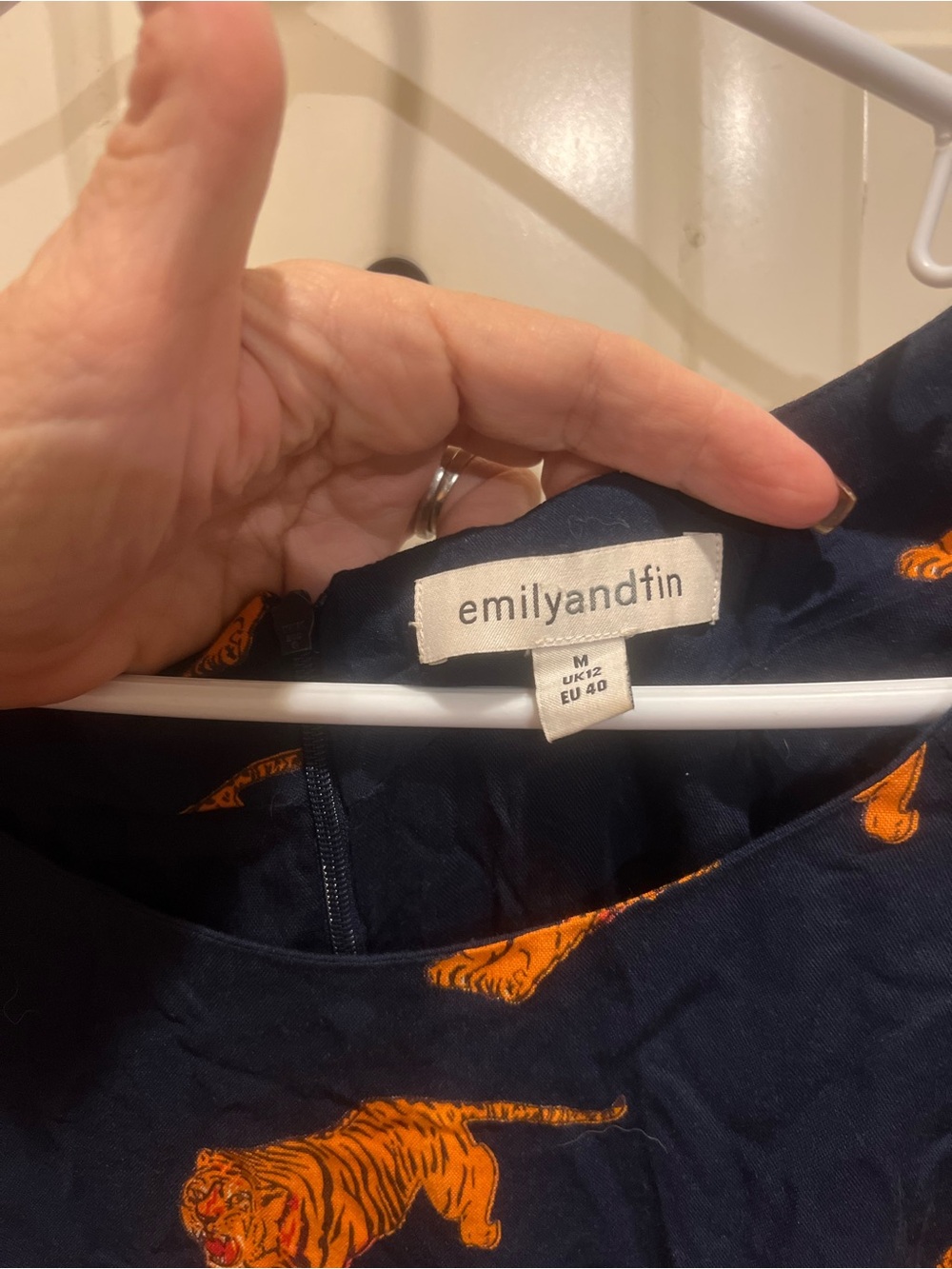 emilyandfin Navy Dress with Orange Tiger Print